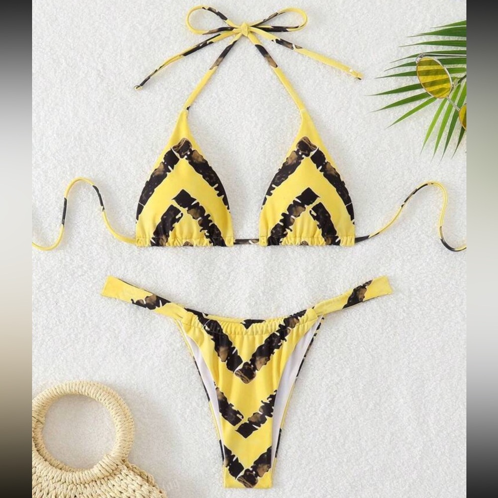 Yellow and Black Bikini Set
